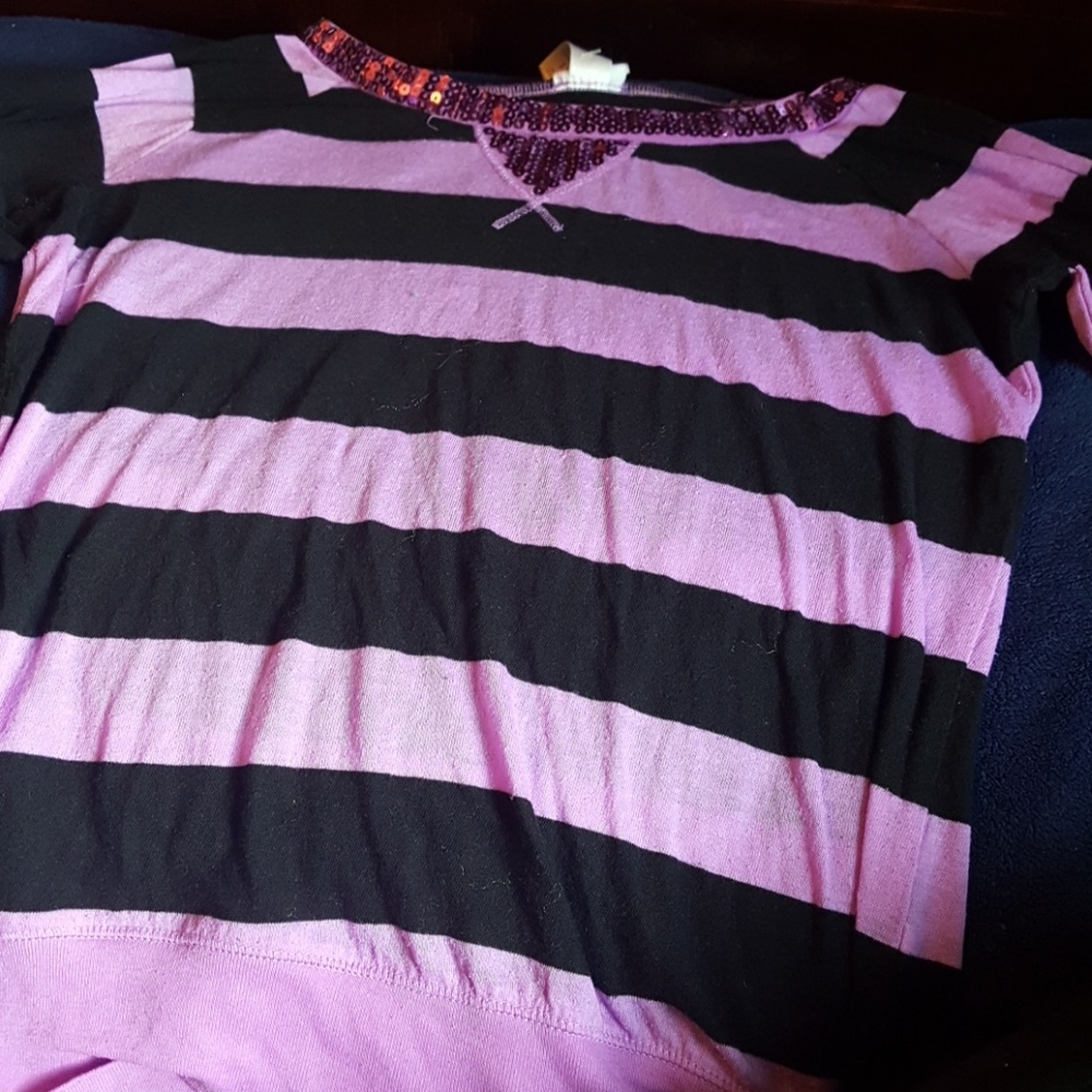 Justice Black and purple striped sequence top
